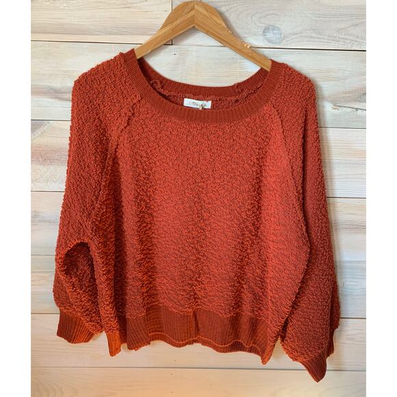 M/L Brick Red Chunky Sweater with Bubble Sleeves - Picture 2 of 5